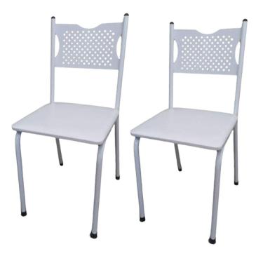 Imagem de Kit 2 Cadeira para Cozinha MC Tubular Almofadada Estrutura Branca com Assento Branco