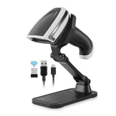 Imagem de Scanner de código QR com suporte, scanner de código de barras 2D sem fio JRHC 2.4G sem fio e conexão com fio USB portátil 1D & PDF417 matriz de dados leitor de código de barras Plug and Play para