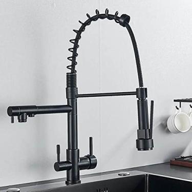 Imagem de Filtro de purificação de água torneira da cozinha 3 cores torneiras de cozinha de água pura puxar para baixo misturador de água quente e fria, preto fosco b