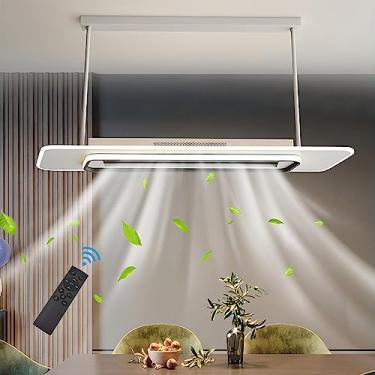 Imagem de Ventilador de teto silencioso com iluminação Lâmpada de teto LED 100CM com ventilador e controle remoto Ventilador sem lâmina de 60W Luz regulável de teto para sala de jantar Oscilação de 12