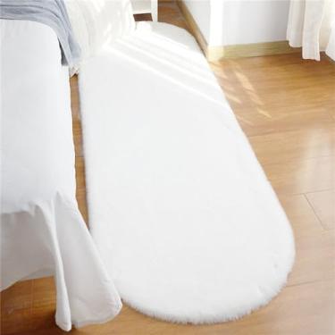 Imagem de Tapete de cabelo oval para cabeceira doméstica, tapete fofo de pelúcia para área de quarto infantil, carpete de pele sintética branco cinza, branco, 90x180cm(35x70in)