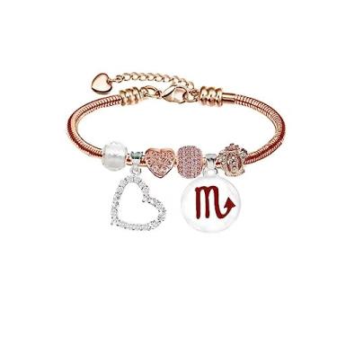 Imagem de Pulseira personalizada do zodíaco presentes para meninas banhado a ouro rosa 14K joia Pandora, Cristal, Zircônia cúbica