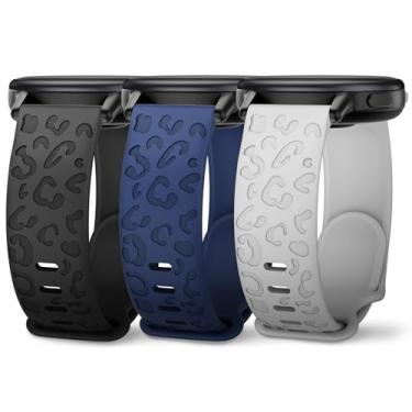 Imagem de Huadea Pacote com 3 pulseiras de relógio com gravação de leopardo compatíveis com Garmin Vivoactive 4/Venu 2/Venu 3, pulseira de silicone Cheetah de 22 mm para Garmin Forerunner