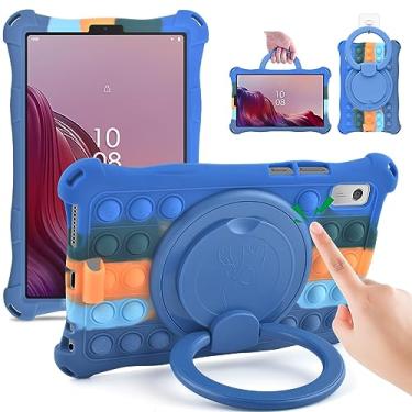 Imagem de DETUOSI Capa de silicone para Lenovo Tab M9 22.9 cm 2023 (TB-310FU), com suporte, capa multiângulo ajustável para tablet Tab M9, azul escuro deslumbrante