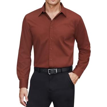 Imagem de J.VER Camisas sociais masculinas com proteção contra manchas de manga comprida e cor sólida camisa formal casual de negócios camisas de botão, Caramel, XXG