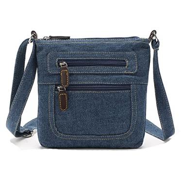 Imagem de Dayfine Bolsa tiracolo jeans para mulheres e homens, pequena bolsa de ombro único, bolsas femininas, bolsa casual, carteira quadrada com vários bolsos com zíper, Azul, Small