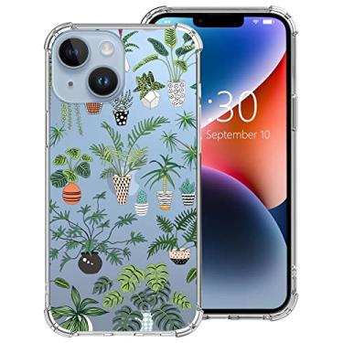 Imagem de KYNWOGA Capa compatível com iPhone 14 Plus, transparente com design padrão de plantas e vasos para meninas e mulheres, capa protetora resistente ao amarelo fina de TPU macio de 6,7 polegadas