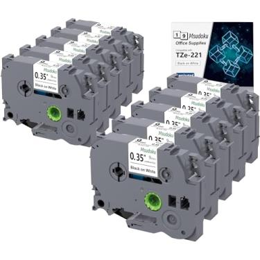 Imagem de Msudoku Pacote com 10 fitas brancas laminadas de 9 mm TZe-221 9 cm compatível com Brother P Touch Label Maker TZe 221 TZ221 TZe para impressora PTD210 PTH220 PTD400 PTD600 PTH110 PT1290
