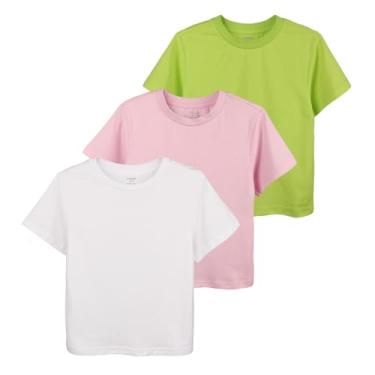 Imagem de Little Bitty Conjunto de 3 camisetas femininas de verão, camisetas estampadas de gola redonda para meninas, tamanho casual 2-7 anos, Branco/verde/rosa, M