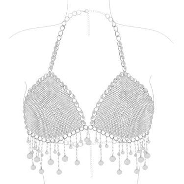 Imagem de Sutiã feminino de malha com strass brilhante, lantejoulas, estrelas, busto, biquíni, frente única, corrente corporal, joia para festa de festival, Metal não precioso, Sem Pedra Preciosa