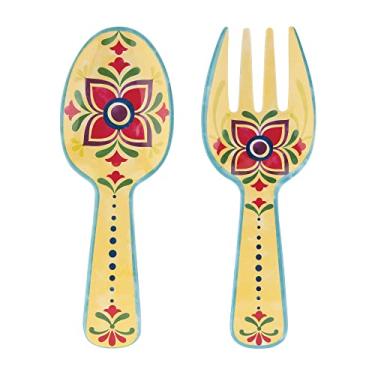 Imagem de Supreme Housewares Conjunto de utensílios para servir salada de melamina de 2 peças de 26 cm inclui colher de salada e garfo de salada (Fiesta Floral)