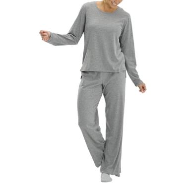 Imagem de No nonsense Conjunto de pijama feminino de manga comprida e calça de pijama de 2 peças, cinza médio mesclado, Cinza médio mesclado, P