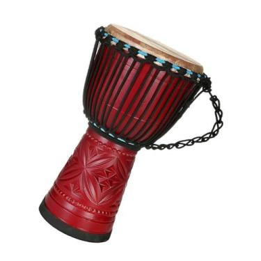 Imagem de Djembe Instrumento Corpo De Madeira Maciça De 8 Polegadas, Cabeça De Tambor De Pele De Cabra, Instrumento Tradicional De Pandeiro Africano Tambor africano Profissional (Color : A)