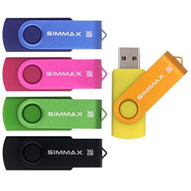 Imagem de SIMMAX 5 unidades de pen drive USB de 16 GB U-Disk 16 GB USB 2.0 design giratório (cinco cores mistas: preto, azul, verde, ouro rosa) (cores mistas 2)
