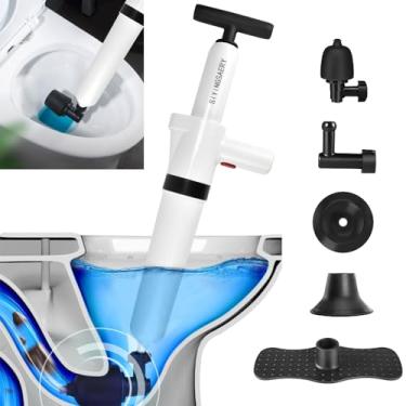Imagem de SIYINGSAERY Desentupidor de vaso sanitário, pistola de drenagem de ar de alta pressão Blaster de drenagem de ar potente com barômetro visual, 5 cabeças para banheiro, cozinha, ralo de chão, pia, tubo