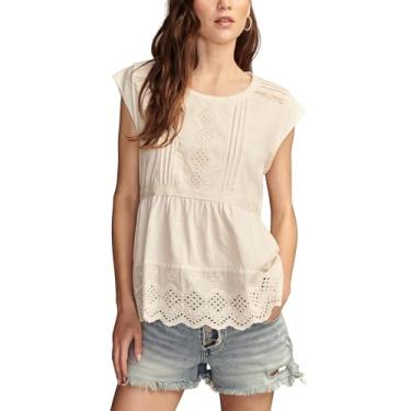 Imagem de Lucky Brand Camiseta feminina bordada Peplum, Whisper White, M