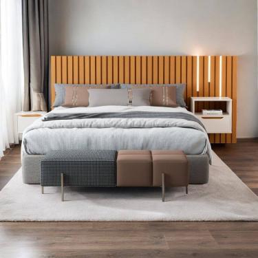 Imagem de Cabeceira Casal/Queen Maracá com 01 Mesa de Cabeceira e LED