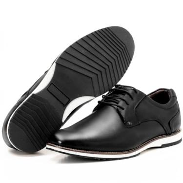 Imagem de Sapato Social Masculino Oxford Couro Legítimo Todo Espumado Bico Redondo Brogue Estilo Italiano Forro e Couro (39, Preto)