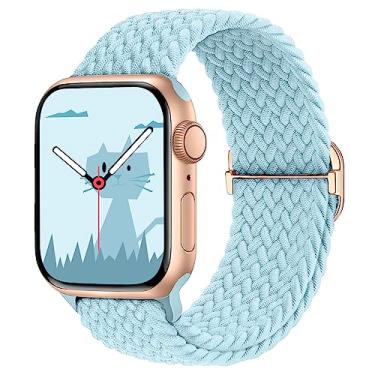 Imagem de Yaber Pulseira trançada elástica compatível com Apple Watch Series 8, 7, 6, 5, 4, 3, 2, 1, Ultra SE (42 mm/44 mm/45 mm/49 mm, azul leite)