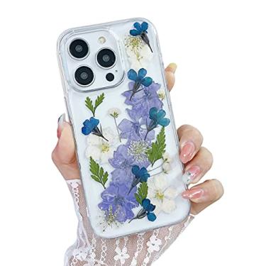 Imagem de MUNDULEA Capa protetora para iPhone 16 Pro Max compatível com iPhone 16 Pro Max flores secas prensadas mulheres meninas flexível TPU verdadeiro floral à prova de choque para iPhone 16 Pro Max (Roxo)
