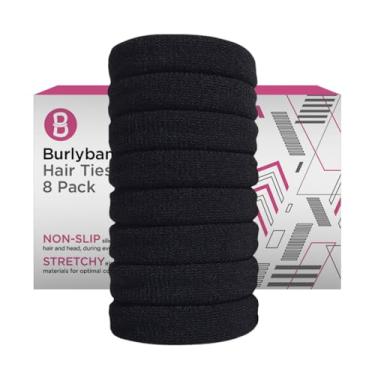 Imagem de Gravatas grandes de cabelo da Burlybands para cabelos pesados ou encaracolados. Não escorrega, sem danos, sem costura, com suporte para rabo de cavalo e amarras grossas para esportes, Black 8 Pcs