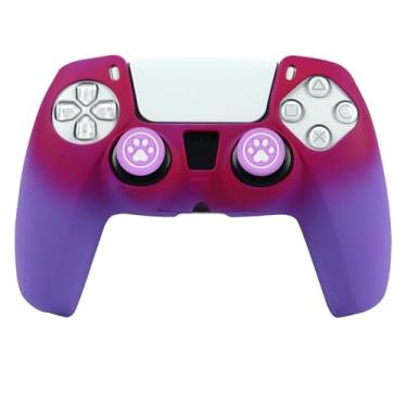 Imagem de RALAN Capa protetora de silicone roxa vermelha para PS5, capa protetora antiderrapante compatível com controles PlayStation 5 com 2 tampas de aperto de polegar