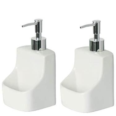 Imagem de Casa de campo Dispensador de sabão de cerâmica de uso duplo, 390ml/13.2oz, garrafas líquidas recarregáveis ​​com bomba de metal, bancadas, saboneteira versátil Garrafa com bomba