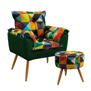 Imagem de Poltrona para Sala de Estar Beta com Puff Solar Sued Estampado Colorid