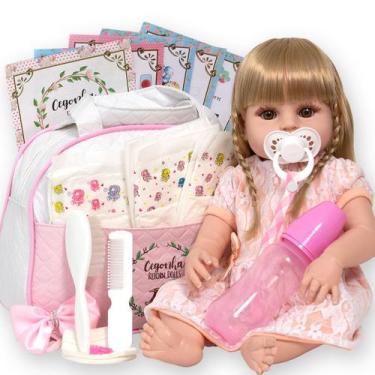 Imagem de Bebe Reborn Loira Com Acessórios Bolsa Maternidade Fofinha - Cegonha R