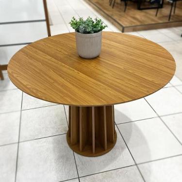 Imagem de Mesa de Jantar 4 Lugares Redonda MDF Base Ripada Freijó - Dalla Costa 