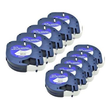 Imagem de 10 X Fita Plástica Rotuladora Dymo Letratag 4m X 12mm Branco - Label T