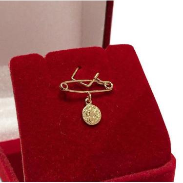 Imagem de Alfinete de Ouro 18k Com Pingente São Bento - Golden Maison Joias