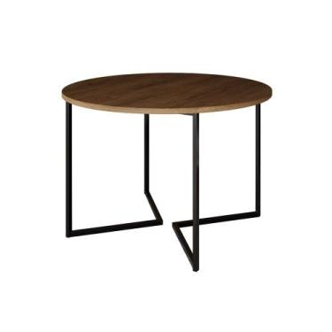 Imagem de Mesa Jantar Industrial Redonda Amêndoa Base V Ferro Preto Tampo 110cm 