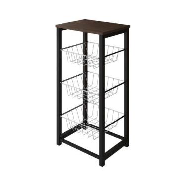 Imagem de Fruteira de Chão Cozinha Desmontada Aço Preto Cesto Branco Tampo Amênd