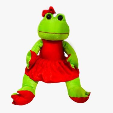 Imagem de Sapinha De Pelúcia Verde Com Vestido Vermelho Linda  - R.H STORE