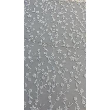 Imagem de Tule com gliter e missanga é flor e ramos, off white