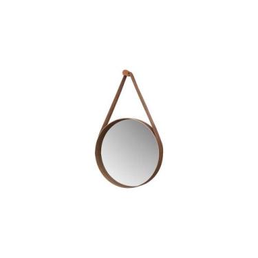 Imagem de Espelho Redondo Decorativo 50 cm Com Alça Catania Castanho - Mais de C