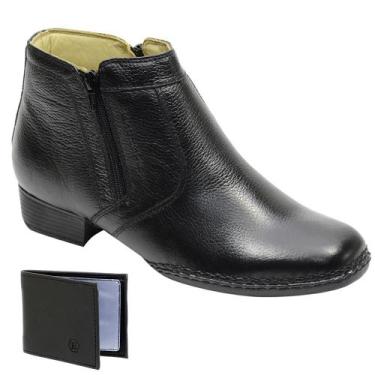 Imagem de Kit Botina Masculina Couro Zíper Cano Baixo Moda + Carteira - Escrete,