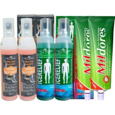 Imagem de Kit 2 Spray Massagem Icerelief + 2 Peixe Életrico + 2 Pomada Mil Dores