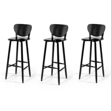 Imagem de Conjunto 3 Banquetas Altas Bistrô de Madeira Lisboa - Melhor Móvel, Pr