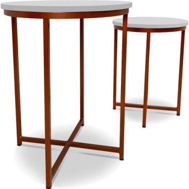 Imagem de Mesa De Canto Dupla Gana Redonda Decoração Para Sala Cobre/Branco - Ge