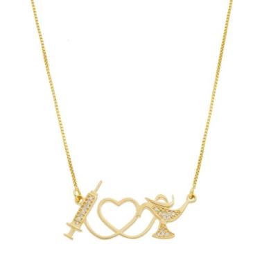 Imagem de Colar com Pingente Enfermeira Enfermagem Banho de Ouro 18k com Pedras 
