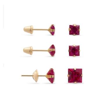 Imagem de Kit 3 Pares Brincos de Ouro 18K Solitário Quadrado Unissex Zircônias d