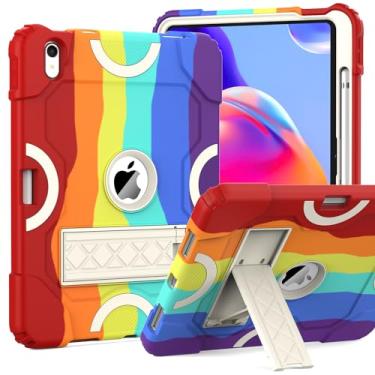 Imagem de Grifobes Capa para iPad de 11 polegadas (A16) 2025 / 10ª geração 11 polegadas 2022, iPad 11/10ª capa com suporte para lápis, capa protetora resistente com suporte para meninas e crianças, arco-íris