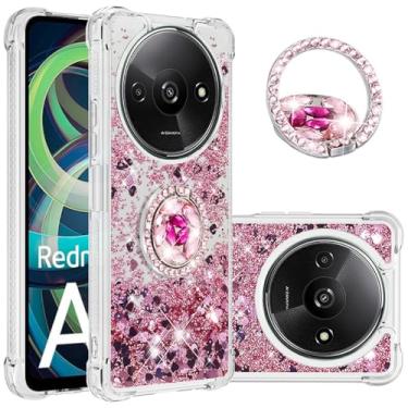Imagem de Monwutong Capa Slim Fit para Redmi A3, capa de silicone com glitter líquido efeito areia movediça com suporte, capa de proteção de tela e câmera para Redmi A3, WTZH ouro rosa