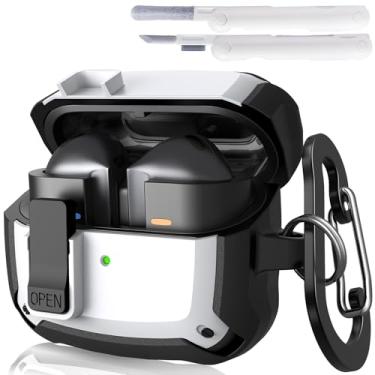 Imagem de AIRSPO Capa compatível com Samsung Galaxy Buds 3 e Pro com kit de limpeza, capa rígida militar com trava para capas de carregamento sem fio, branca
