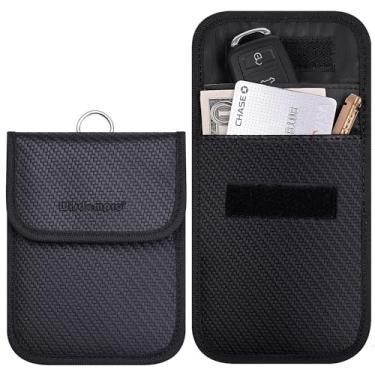 Imagem de Wisdompro Faraday Bolsa para chaveiro, pacote com 2 protetores RFID WP4697 RFID, bloqueio de sinal de carro Faraday, bolsa antirroubo, bloqueador de capa anti-hacking - Preto (couro PU)