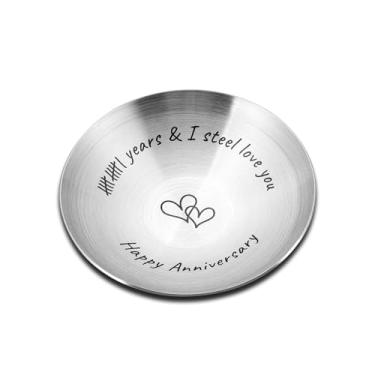 Imagem de XPENMULBOJA Presentes de aço de 11º aniversário - presente de aniversário de 11 anos para ele, presentes de casal, suporte de anel de aniversário de 11 anos para marido esposa, presentes de