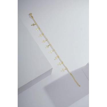 Imagem de Pulseira Feminina de Cruz Banhada a Ouro 18k Hipoalergênica - Enzara J