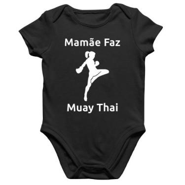 Imagem de Body Bebê Algodão Mamãe Faz Muay Thai - Foca na Moda, Preto, M